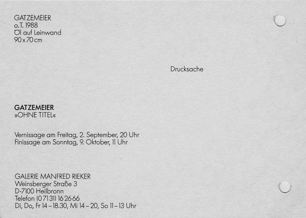 Manfred Rieker Heilbronn Einzelausstellung Gatzemeier 1988