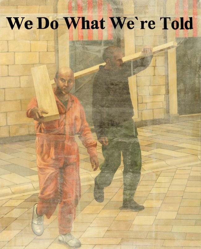 Thomas-Gatzemeier-We-Do-What-Were-Told-1999-Öl-und-Seidenpapier-auf-Leinwand-200-x-160-cm Thomas Gatzemeier We Do What We`re Told 1999 Öl und Seidenpapier auf Leinwand 200 x 160 cm