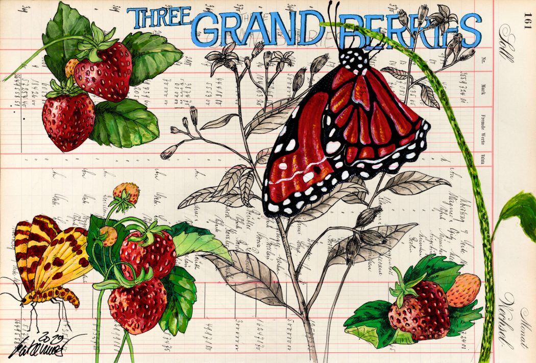Thomas-Gatzemeier-Tree-Grand-Berries-2019-Acryl,-Tusche-auf-Kontopapier-32,-7-x-48,5-cm