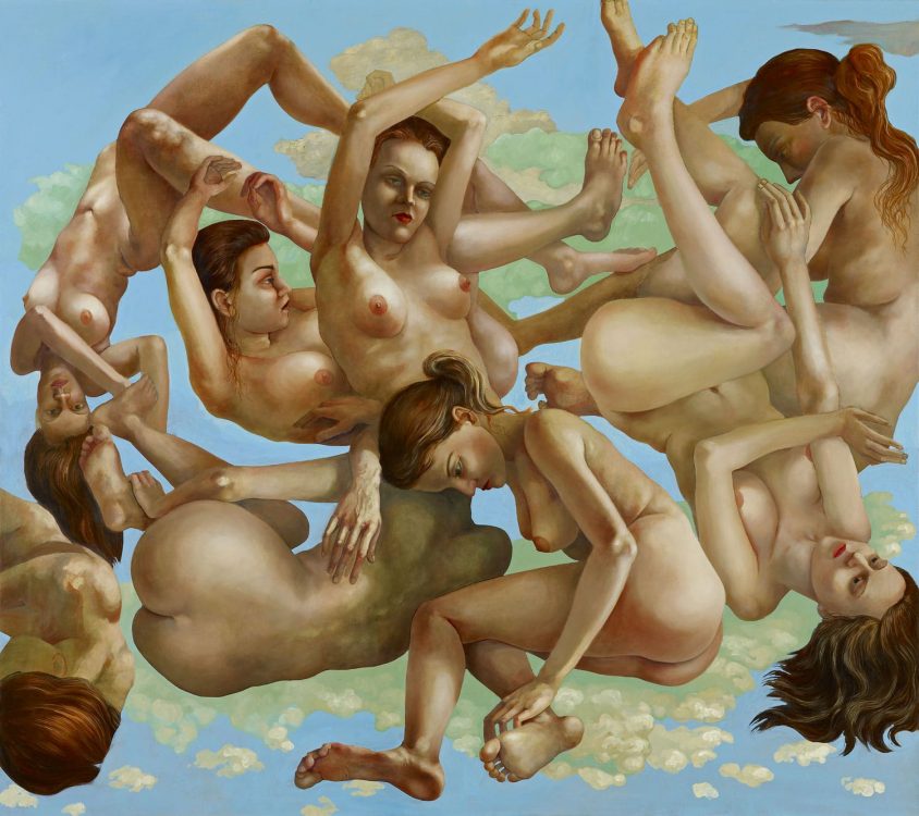 Das Gemälde von Thomas Gatzemeier Le Ciel 2007 zeigt verschlungene nackte weibliche Leiber vor einem Himmel.